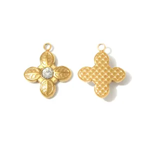 Retrò oro metallo quattro petali fiore ciondoli vintage DIY gioielli pendente set