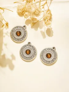 Vintage runder Strass Anhänger DIY Schmuck Zubehör mit elegantem braunen Stein Charm.