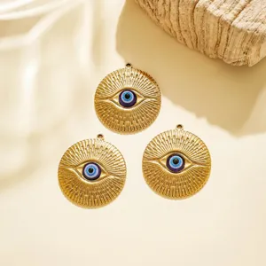 Retro edelstahl boese blick runde anhaenger DIY schmuck zubehoer set 3 stueck neu