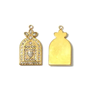 Retro Gold Strass Schloss Anhänger DIY Mode Schmuck Zubehör Bogen Form Metall Charme