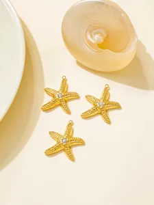 Gold starfish pendants set of three, stainless steel DIY jewelry accessories with crystal.