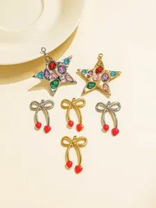 DIY colorful rhinestone star and enamel bow cherry metal pendant jewelry accessories.