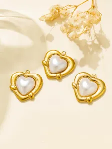 Stainless steel heart pearl pendant DIY jewelry accessory retro gold charm for necklace