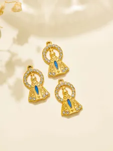 Retro gold Virgin Mary pendant DIY jewelry accessories with blue enamel and crystal rhinestones.
