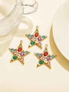 Detailed view of colorful rhinestone star pendant charms for DIY necklaces and handmade jewelry.