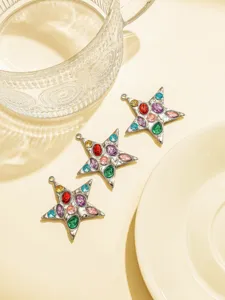 Multicolor rhinestone star pendants stainless steel DIY jewelry necklace clothing hat accessories