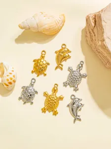 Detalle dijes tortuga marina delfín acero inoxidable, accesorio joyería DIY estilo mar.
