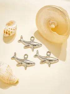 Silver stainless steel shark pendant DIY jewelry findings ocean style detail view showcase