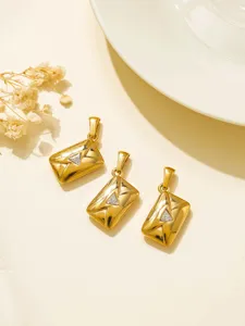 Gold stainless steel envelope pendant with crystal diamond inlay for DIY jewelry making detail view
