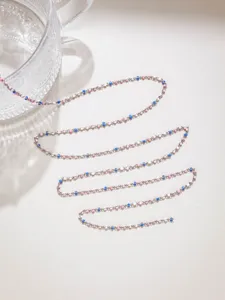 Stainless steel candy bead fine chain detail, colorful rice beads for DIY doll clothes necklace.