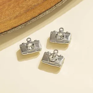 Stainless steel camera charms detailed view for DIY jewelry making and keychain accessories.
