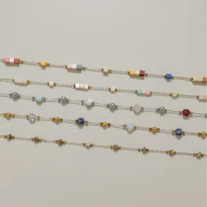 Chaîne Fine Espacée Étoile Et Tube Carré De Bloc De Couleur En Acier Inoxydable Matériel De Bijoux DIY Guérison Littéraire