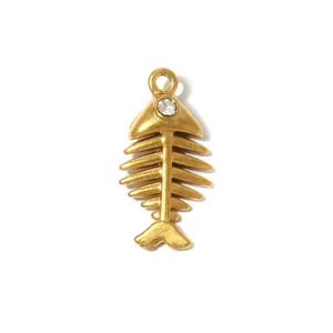 Gold fish skeleton pendant DIY jewelry charm stainless steel fishbone necklace accessory