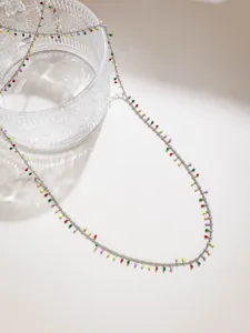 Stainless steel dopamine candy bead fine chain detail close-up showing colorful charm drops.