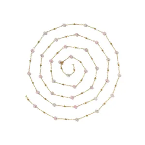 Edler Edelstahl Goldkette mit rosa Kristallperlen, spiralförmige Hauptproduktansicht.