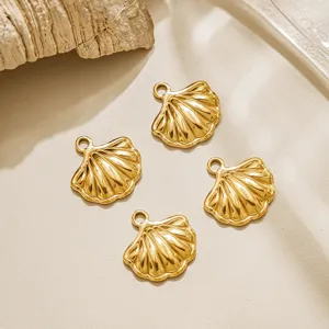 Gold shell pendant stainless steel charms DIY jewelry making accessories for keychains