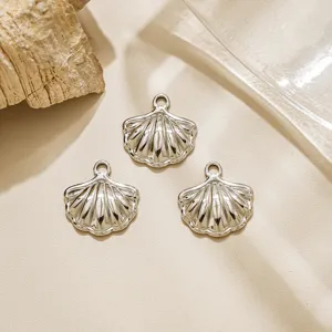 Stainless steel shell pendant detail, silver ripple DIY jewelry accessory charm.