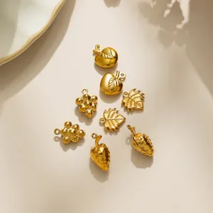 Stainless steel gold fruit charms pendants, apple grape leaf strawberry DIY jewelry making.