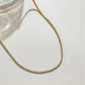 Gold rhinestone tennis chain necklace DIY clothing collar strap accessory sparkling crystal