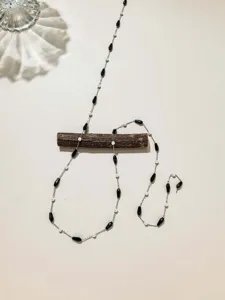 DIY jewelry making material, black teardrop bead and white seed bead chain detail