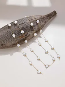 Exquisite baroque imitation pearl gold chain detail view, elegant DIY jewelry making accessory.