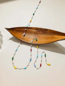 Colorful teardrop bead chain detail view, ideal for DIY jewelry making accessories.