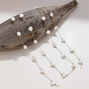 Irregular imitation pearl long chain for DIY jewelry making, stylish bracelet and necklace accessory.