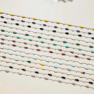 Stainless Steel Beaded Chain For DIY Jewelry Making With Colorful Water Drop Beads And Artificial Pearls Ins Style