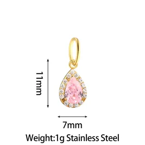 Stainless steel pear-shaped pink cubic zirconia pendant necklace accessory DIY charm