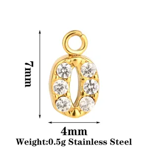 Ciondolo lettera O in acciaio inossidabile, charm 7x4mm con luminosi zirconi cubici.