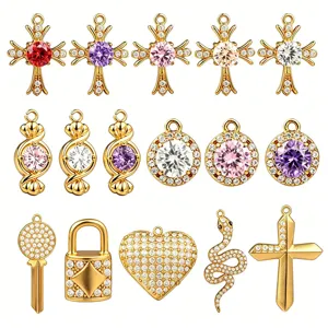 Gold stainless steel colored zircon cross candy heart snake DIY jewelry charms details.