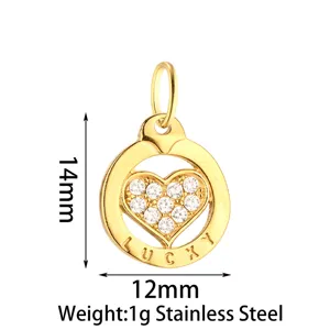 Colgante de Corazón de Acero Inoxidable Zirconia Oro Abalorio Accesorios de Joyería de 14x12mm