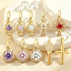Stainless Steel Rhinestone Cross Pendants For DIY Jewelry Making Gold Key Snake Heart Candy Pendants Fashion Women Gothic Jewelry Accessory