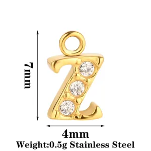 Ciondolo con lettera Z in acciaio inossidabile e strass, dettaglio 7x4mm, peso 0.5g.