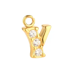 Ciondolo lettera Y in acciaio inossidabile dorato con zirconi per gioielli DIY accessori