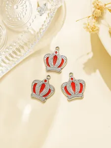 Stainless steel crown pendant DIY jewelry accessories detail shot, charming decor items.