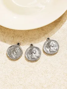 Vintage Edelstahl Muenze Portraet Anhaenger DIY Schmuck Zubehoer Charm Set 3 Stueck.