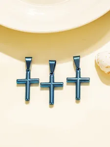 Blaues Edelstahl Kreuz Anhänger Set, minimalistische DIY Schmuck Accessoires 3 Stk.