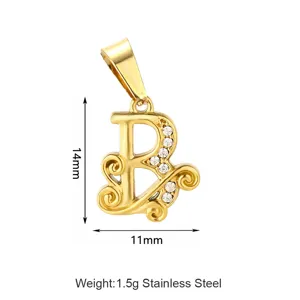 Pendente con lettera B in acciaio inossidabile con zirconi, 14x11mm accessorio gioielli.