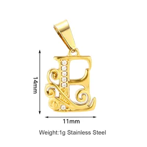Ciondolo lettera in acciaio inossidabile 14x11mm con zirconi scintillanti e onde eleganti.