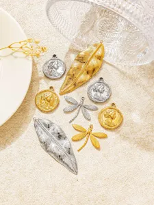 Vintage Edelstahl Blatt Libelle Portrait Münze Anhänger DIY Schmuck Zubehör Bastelei.