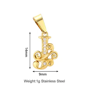 Ciondolo lettera J in acciaio inossidabile dorato con zircone accessorio fai da te 14x9mm