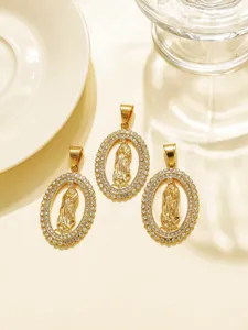 Gold rhinestone Virgin Mary pendant stainless steel DIY jewelry accessory keychain charm