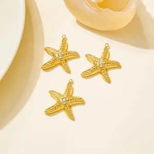 Gold Starfish Pendants Stainless Steel Rhinestone DIY Jewelry Making Accessories Set Main