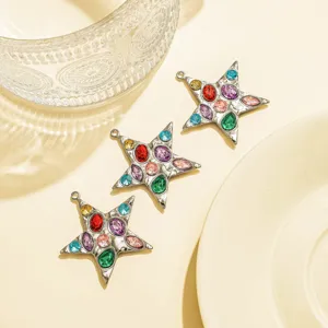 Stainless steel colorful rhinestone five-pointed star pendant DIY necklace fashion jewelry accessory