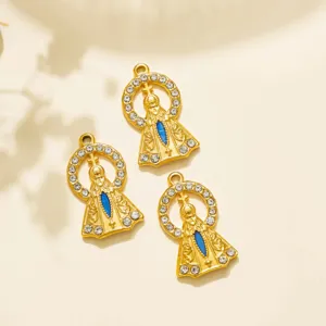 Gold Virgin Mary pendant charms for DIY jewelry making, vintage religious accessories set.