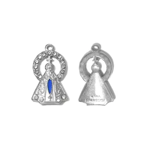 Stainless Steel Virgin Mary Pendant DIY Jewelry Accessory Rhinestone Blue Center Charms