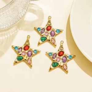 European style stainless steel colorful rhinestone pentagram DIY pendant for necklace making