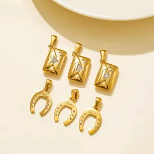 Stainless Steel Horseshoe Envelope Pendants Gold Rhinestone Lucky Charms For DIY Necklace Jewelry Making Accessories