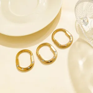 Gold rhinestone oval spring ring clasps DIY jewelry accessories keychain bag hanging buckles.